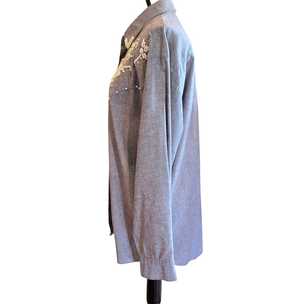 Vintage 90s Jane Ashley Pearl Beaded Western Shirt Womens XL‎ Gray Chambray - Picture 6 of 9